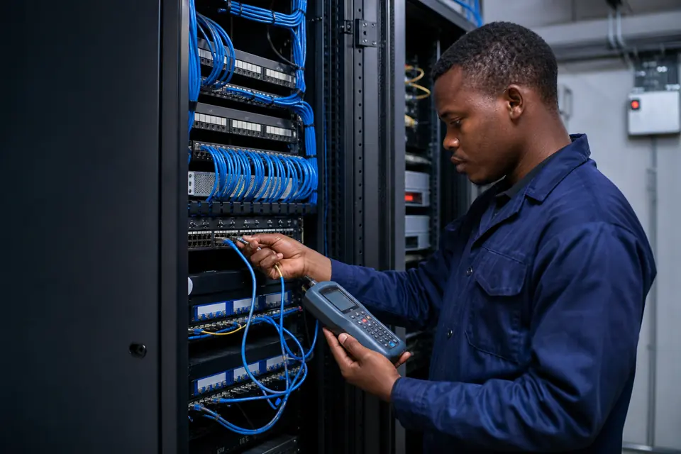 Organised network cabinet with structured cabling for dependable business connectivity