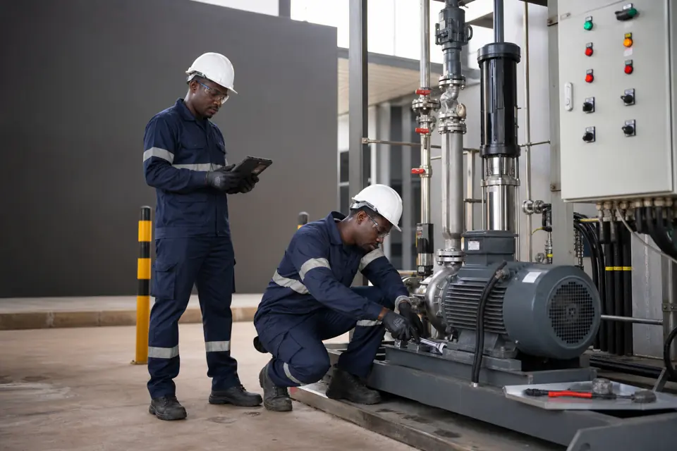 Technical specialist carrying out preventive maintenance on business systems