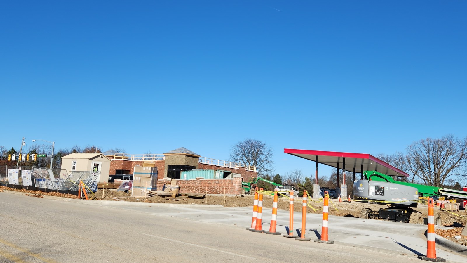 Large service station construction site during structural and forecourt works
