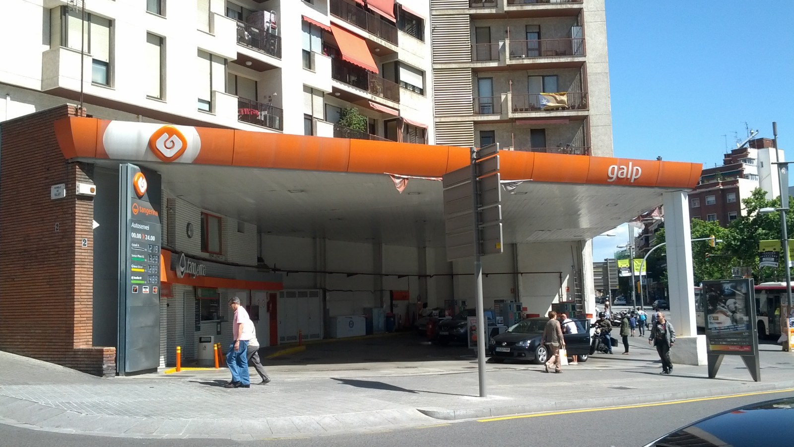 Wide view of a completed petrol station canopy and forecourt