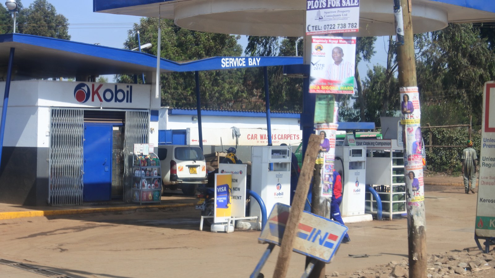 Operating petrol station forecourt and canopy in Nairobi