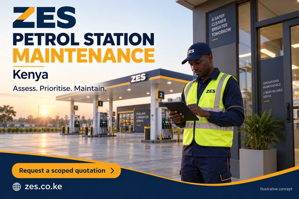Petrol station maintenance services Kenya — ZES illustrative service flyer
