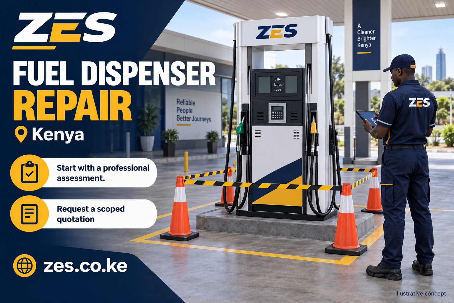 Fuel dispenser repair Kenya — ZES service flyer