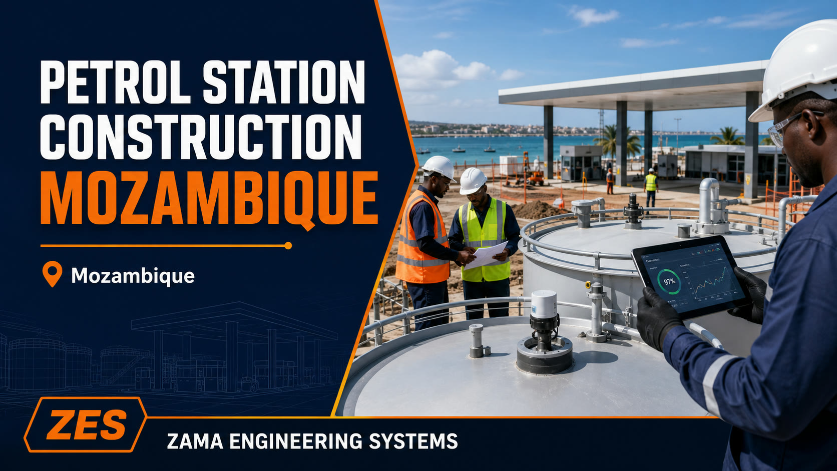 Petrol Station Construction Mozambique engineering flyer by ZES