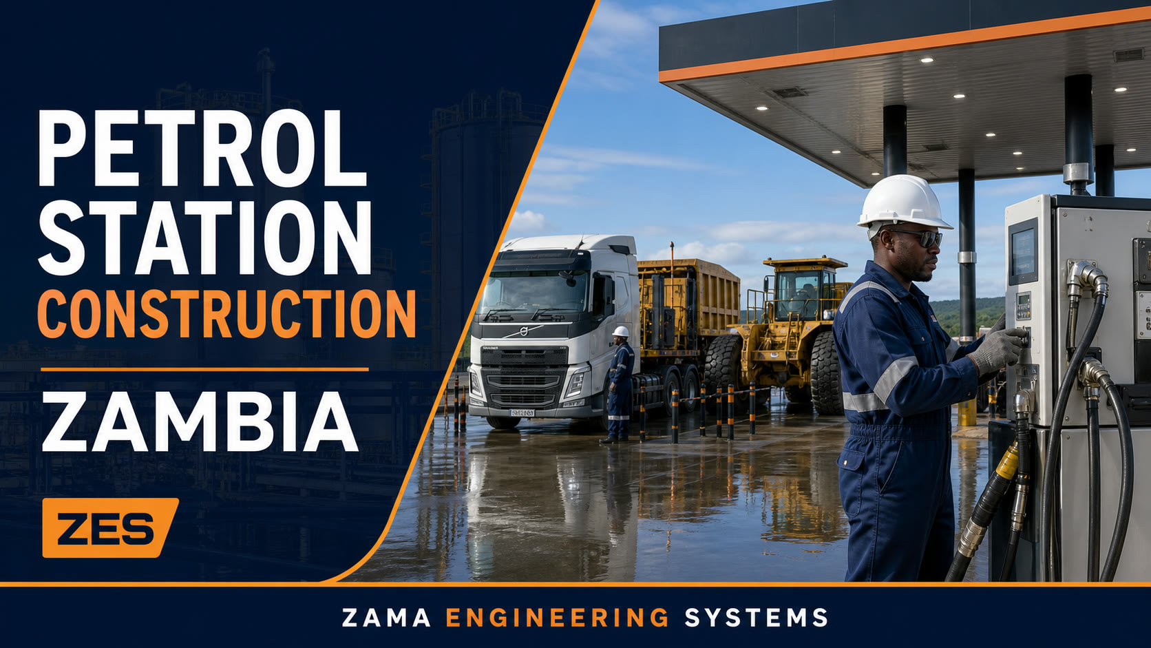 Petrol Station Construction Zambia engineering flyer by ZES