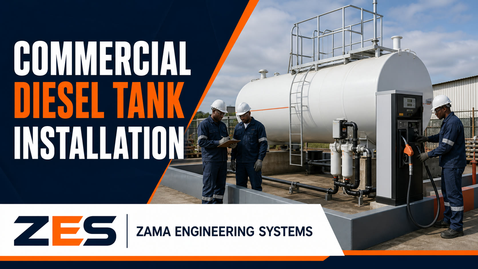 Commercial Diesel Tank Installation professional service flyer by ZES