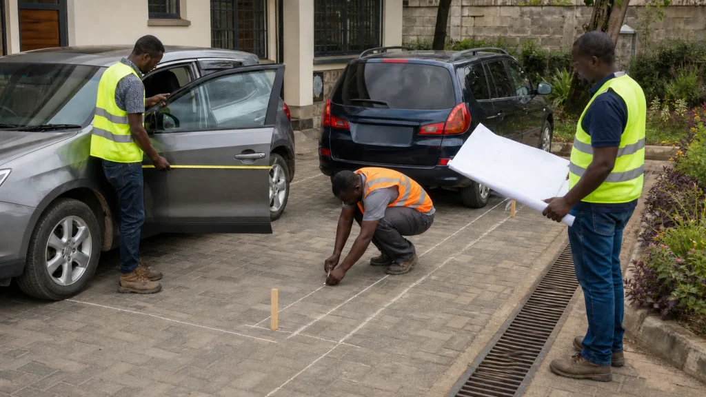 Vehicle and drainage briefing for carport fabrication in Kenya