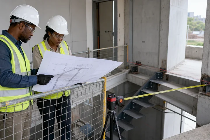 Commercial staircase fabrication briefing at a Kenya building project