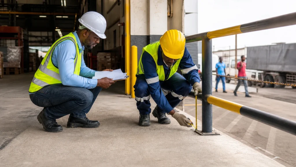 Commercial welding contractor and property manager reviewing a Kenya project checklist