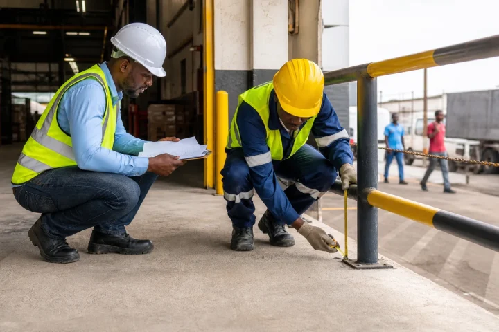 Commercial welding contractor and property manager reviewing a Kenya project checklist