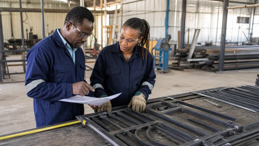 Facilities manager comparing a welding and metal fabrication proposal in Kenya