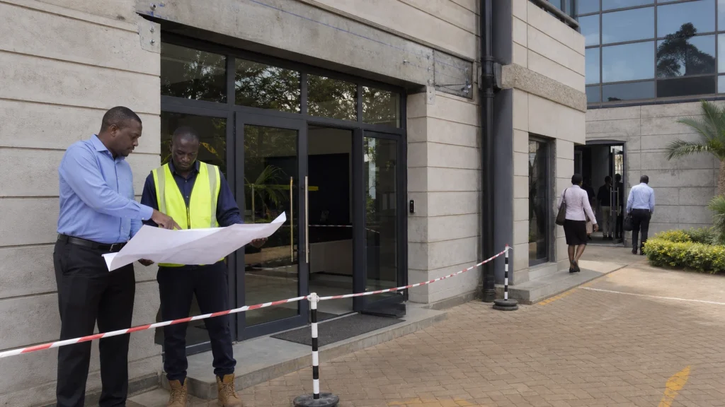Installation phasing plan for entrance canopy fabrication in Kenya