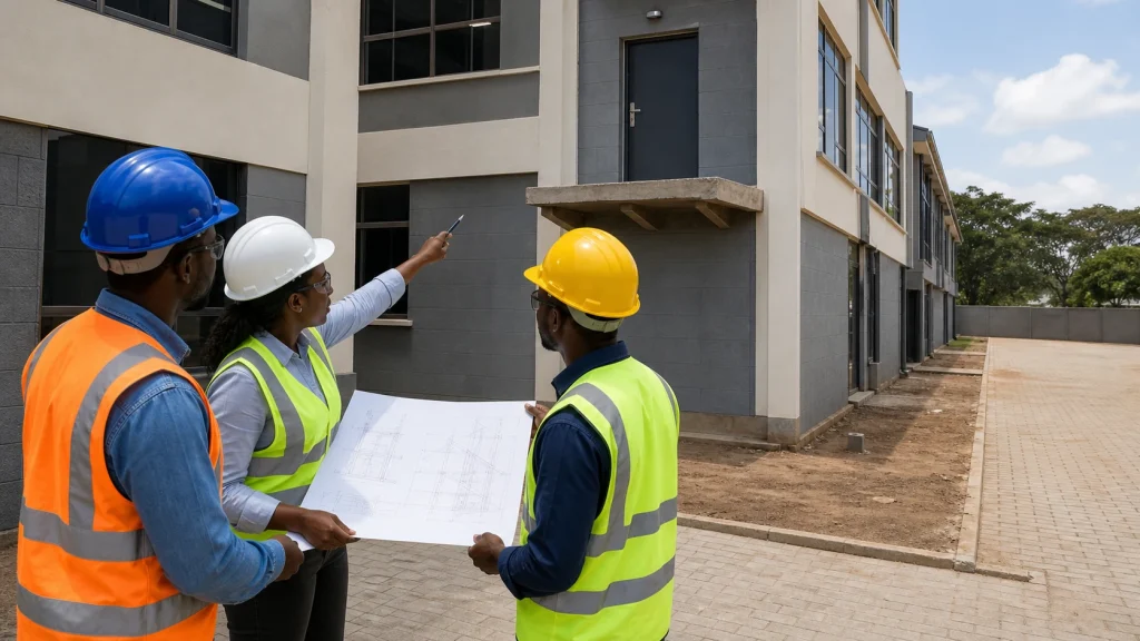 Coordination review for fire-escape staircase fabrication in Kenya