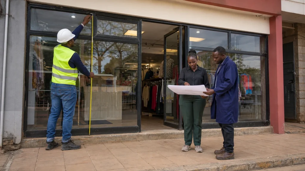Planning shopfront metal fabrication around an occupied Kenya business
