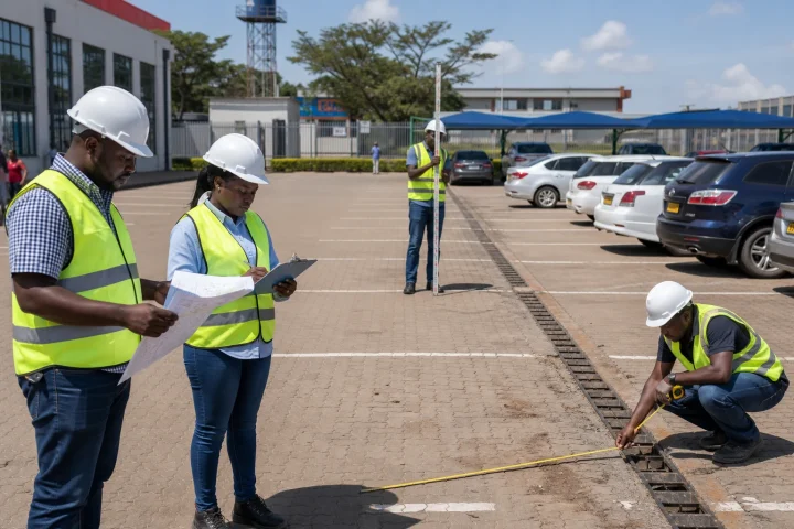 Facilities team planning solar carport installation in Kenya