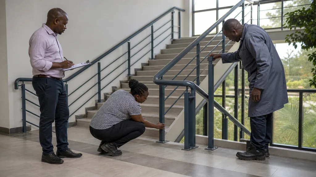 Handover inspection of steel railings and balustrades in Kenya