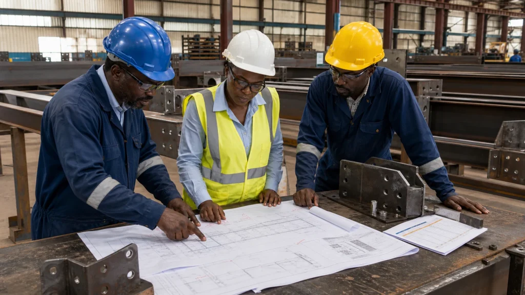 Project team preparing a quotation brief for a structural steel fabrication company in Kenya