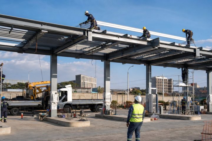 Professional petrol station canopy construction by a Kenyan engineering team