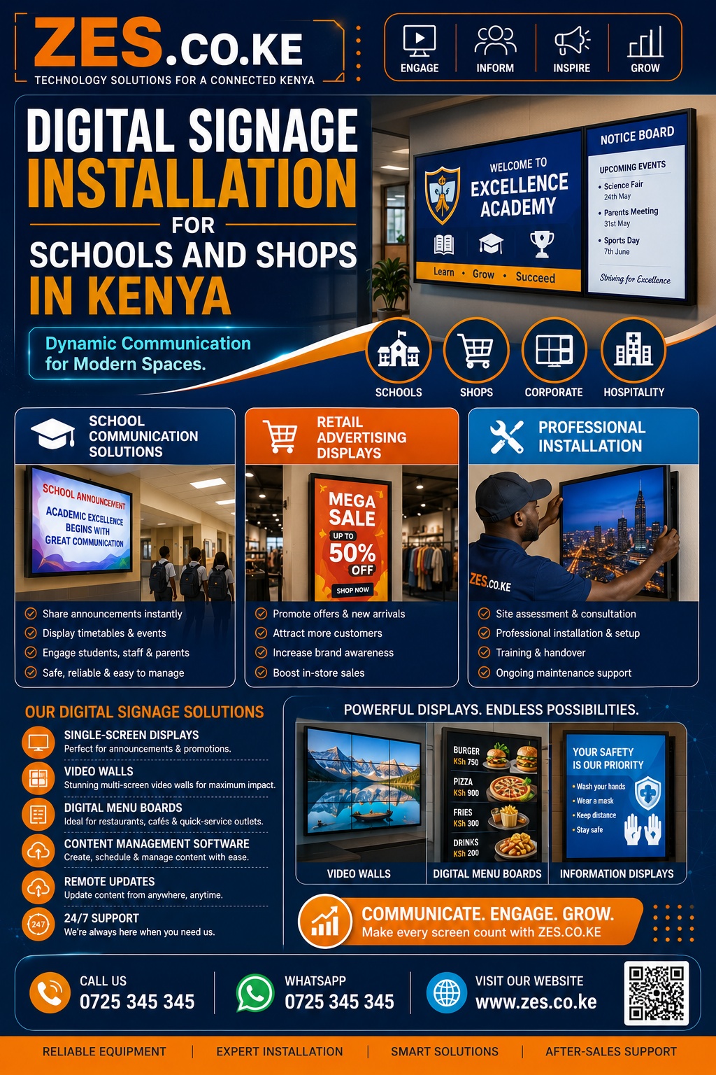 Digital signage installation for schools and shops in Kenya