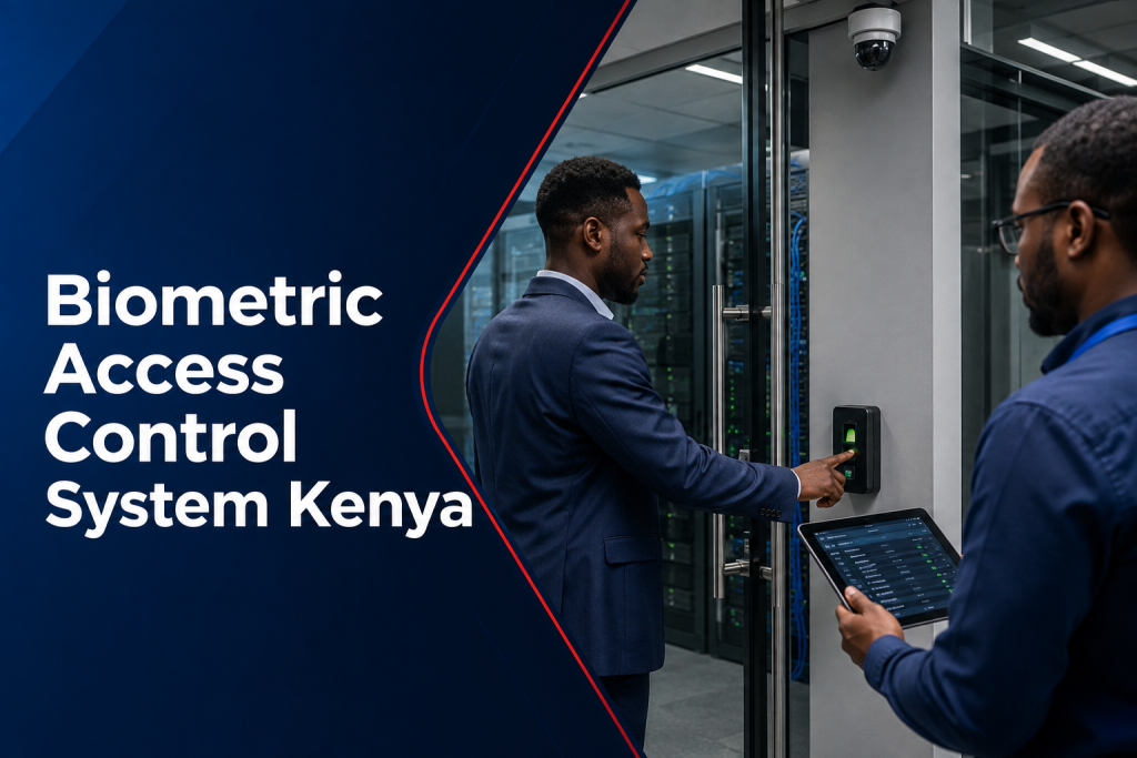 Biometric Access Control System Kenya flyer showing secured server-room entry