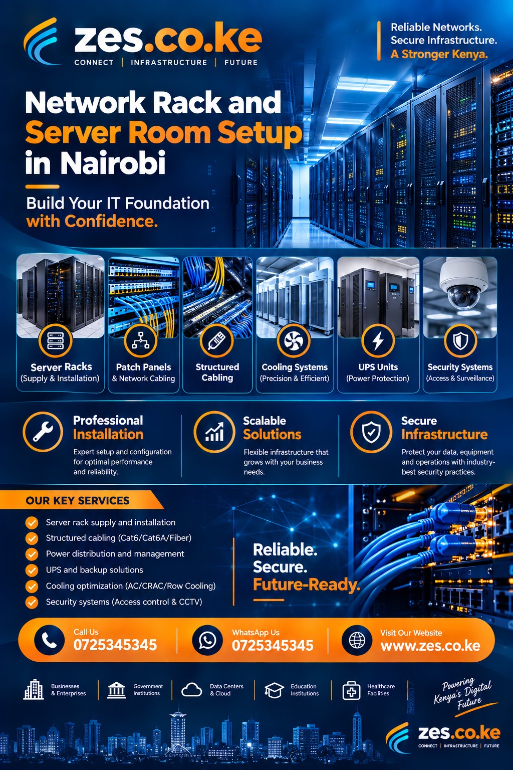 Network rack and server room setup in Nairobi